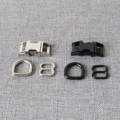 10Sets 10mm Small Dog Cat Collar Hardware Metal D Ring Semi Circle Buckle Straps Adjuster Clasp For Pet Harness Sewing Accessory