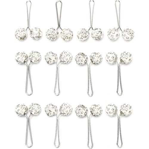 12 Pcs/Set Muslim Hijab Scarf Safety Pin Clips Rhinestone Ball Brooch Fashion Jewelry Decoration