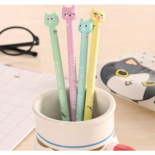 12pcs Creative cartoon Cute candy-colored Cat Gel Ink pen full-pin Water-based Pen primary Stationery School & Office Supply FOD
