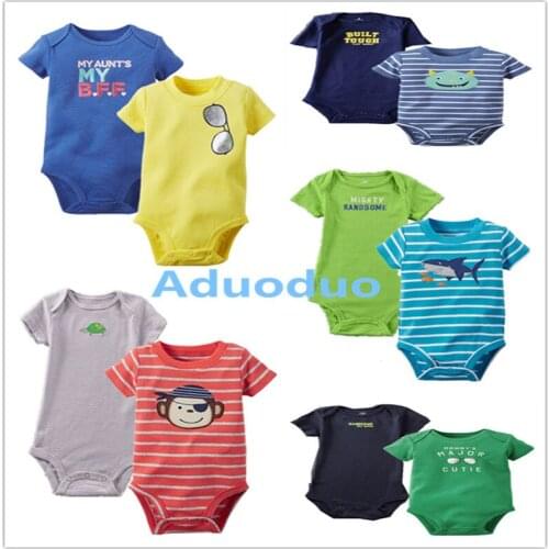 New 2PCS Baby Boys Bodysuits Newborn Clothes Body Bebe Short Sleeve Bodysuits Summer Infant Jumpsuit Clothes