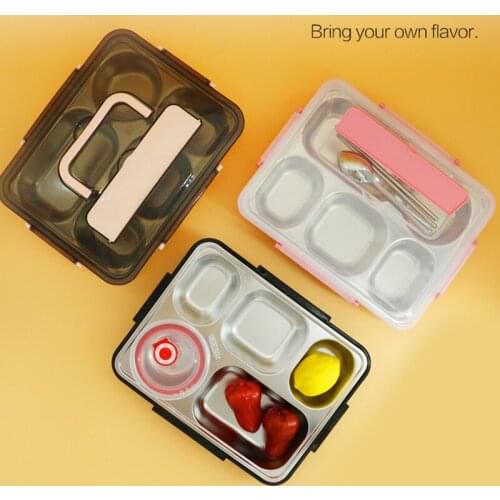 304 Stainless Steel Lunch Box For Kids With Compartment Bento Box Leak-proof Food Container Dinnerware