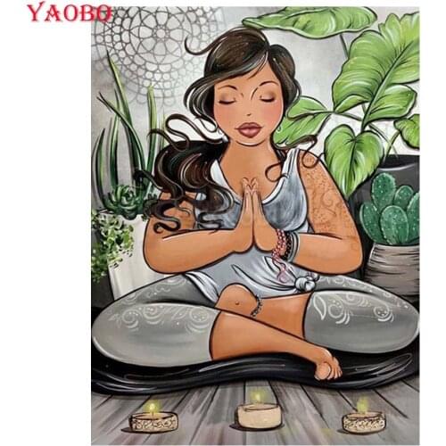 5D DIY Diamond Painting Fat lady practicing yoga Embroidery Diamond Cross Stitch Full Square Round Rhinestone Mosaic Painting