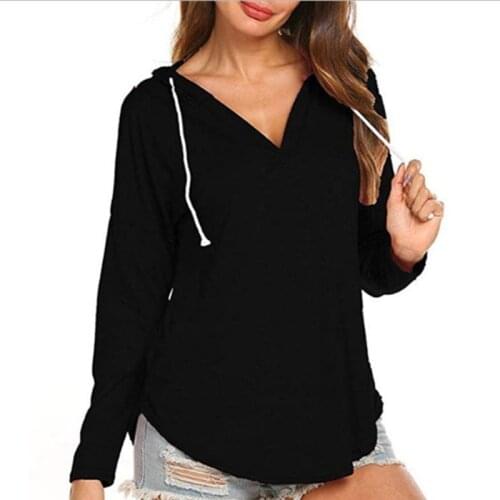 5XL Sexy Women Sweatshirts Long Sleeve Hoodies T-shirts Pullover V-neck Basic Casual Tops Tee Solid Hooded Tee Shirt Plus Size