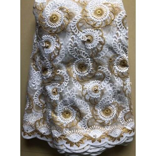 African Lace Fabrics 2020 High Quality Lace Nigerian Tulle Lace Fabric Bride French Net Lace Fabric 5 yards WHITE GOLD YLL5093