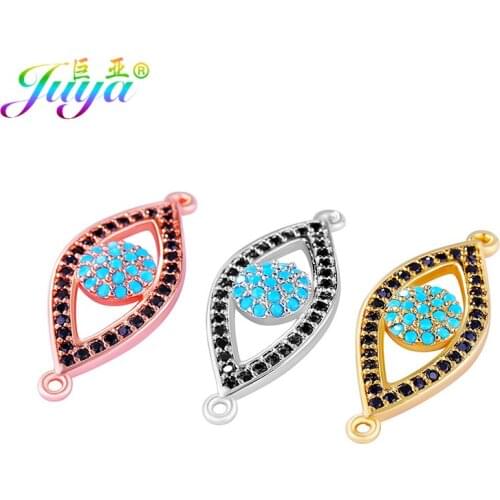 DIY Bracelets Findings Supplies Micro Pave Crystals Zircon Turkish Evil Eye Metal Connector Charm Accessories Gold Chains Making