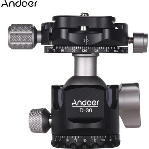 Andoer D-30 Double Panoramic Head CNC Machining Aluminum Alloy Ball Head Double U Notch Low Center of Gravity for Tripod Monopod