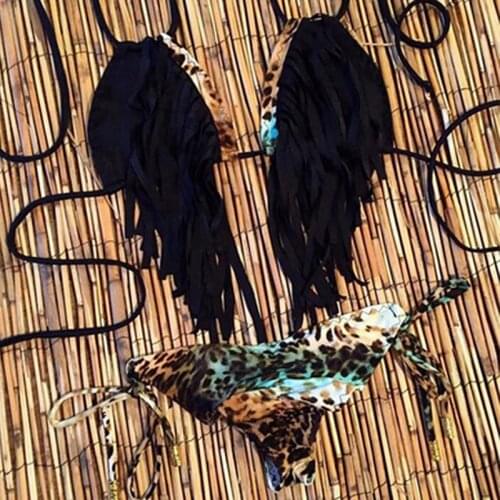 Fringed bikinis triangle swimwear stamp split swimsuit beach bikini sets Tassel printing Bohemia style Ins biquini