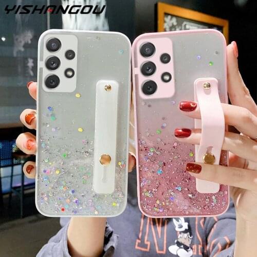 Glitter Wrist Strap Case For Samsung A52 A72 A32 5G A12 A51 A71 A21S A31 A50 S21 Ultra S20 FE Plus Note 20 Clear Soft Cover