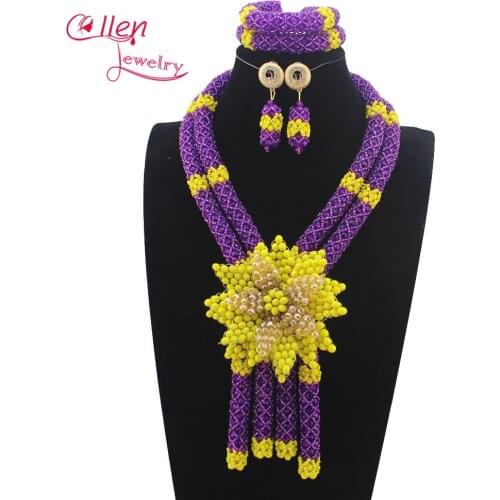 Shinny Colorful Flower Pendant Statement Necklace Set nigerian wedding Bridal Beads Costume African beads Jewelry Set W13026