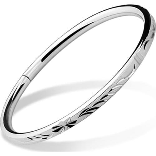 Fashion 925 Sterling Silver Charm Bracelet & Bangle Women Shiny Pattern Round Bangles Jewelry Party Jewelry Accessories Gifts