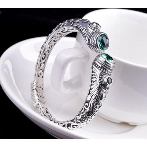 Indonesian style bracelet S925 pure silver ornaments hollow out design Ms spring suit Thai silver crystal bracelet