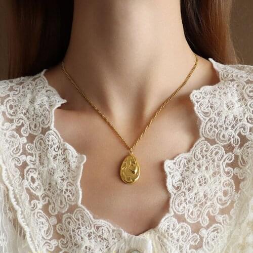 CHUANGU 18K Gold Water Drop Heavy Industry Bumpy Clavicle Chain Necklace Handmade Choker Boho Necklace Pendant Jewelry