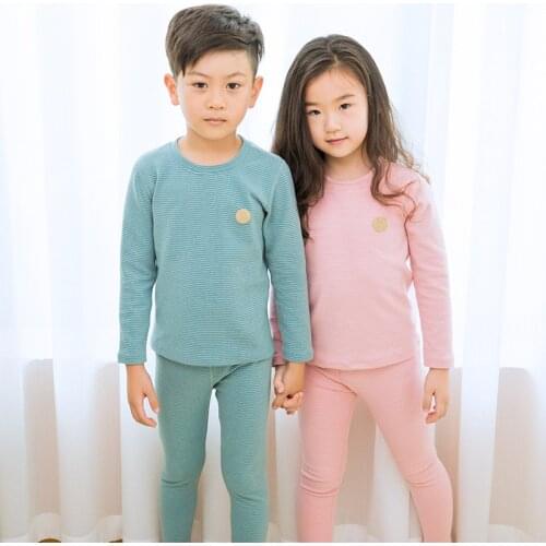 Girls Boys Pajamas Kids Top & Pants Set Toddler Striped Self-heating PJS Autumn Winter Sleepwear Nightwear Long Sleeve 3-8 Years