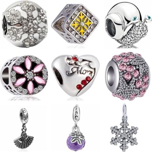 European Luxurious Snail Queen Cat Claw Snowflake House Dog Heart Beads Fit Original Pandora Charms for Women DIY Jewelry