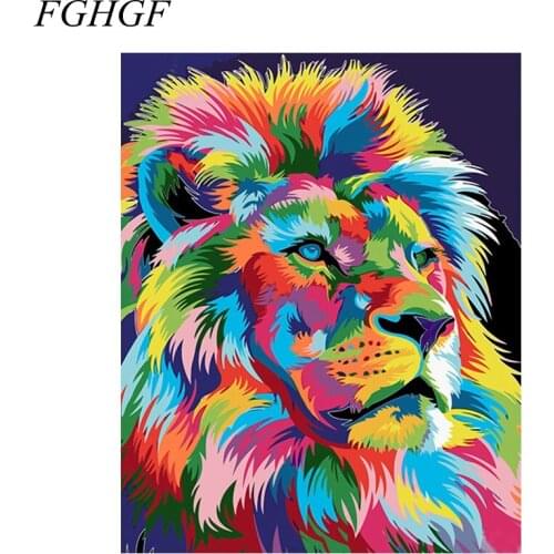 FGHGF Frameless Colorful Lion Painting by numberspictures Digital oil painting decorative pictures hand painted canvas 40cm*50cm
