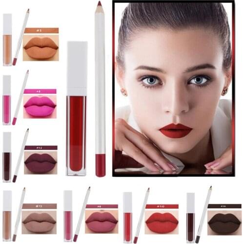 Custom Private Label Lipsticks & Lipliner Sets 17 Color Lip Kit Waterproof Long Lasting Lip Gloss and Lip Liner Pencil Cosmetics