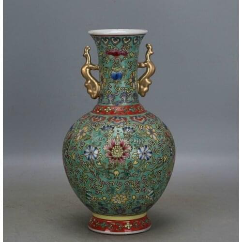 Jingdezhen Antique Double Ears Ceramic Classic Handmade Tabletop Vase For Decoration