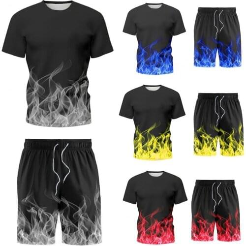 2Pcs/Set Mens Tracksuit 3D Digital Print mens set Summer Short Sleeve Tees Top Loose Shorts Men Sportswear Set ropa hombre