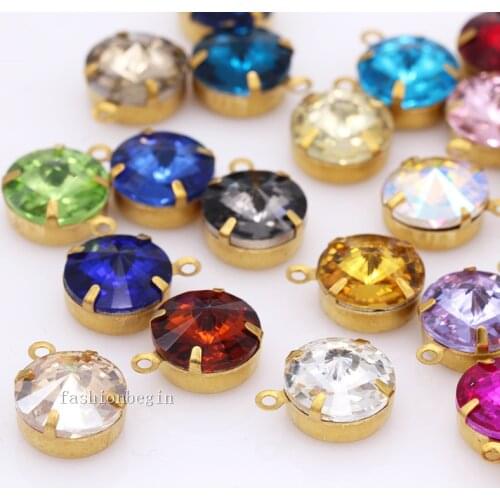 20p 6mm Round faceted Framed Glass Pendant single Hole Beads Earrings Findings Connector Diy Jewelry Eardrops Making Accessories