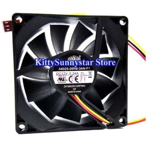 Cooler Master 8025 A8025-26RB-3AN-F1 DF0802512RFMN 12V 0.24A 3 Wires 3 Pins 8CM case fan cpu cooler