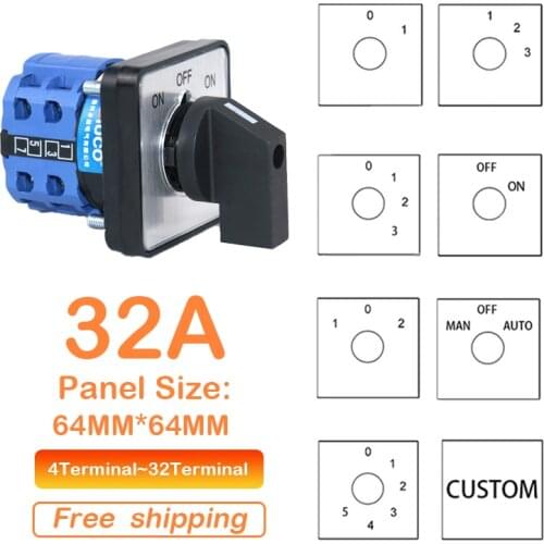 LW28-32 32A High Quality Rotary Cam Switches Switch Changeover Control Switch Panel Mounted For Electrician Using Tools