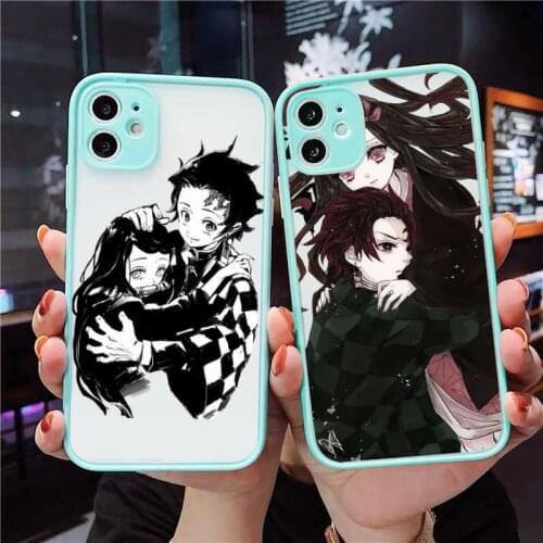 Demon Slayer Phone Case For iPhone 12 11 Mini Pro XR XS Max 7 8 Plus X Matte transparent blue Cover