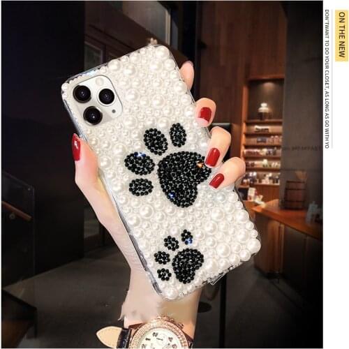 Fashion Full Pearl Diamond Lovely Cute Cats Paw Case Cover For Samsung Galaxy Note 20 10 9 8 S21 S20 FE Ultra S10E S10/9/8 Plus