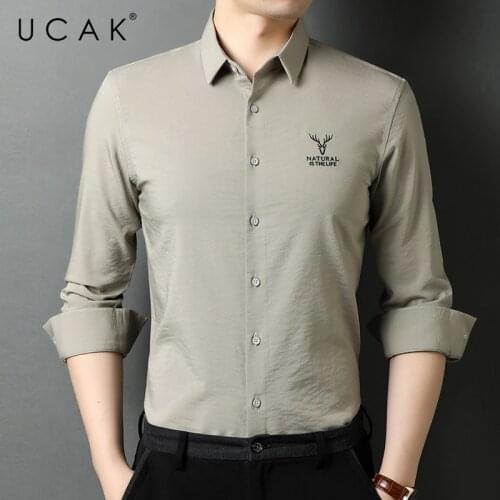 UCAK Brand Classic Solid Color Shirts Men Clothing Turn-down Collar Streetwear Shirt Pull Homme Spring Autumn Clothes U6538