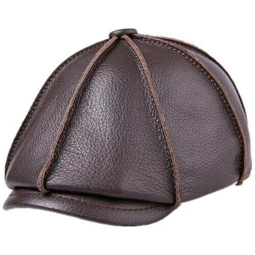 Mens natural cow leather fashion outdoor Octagonal Hats womens genuine leather casual Octagonal Hats TB373