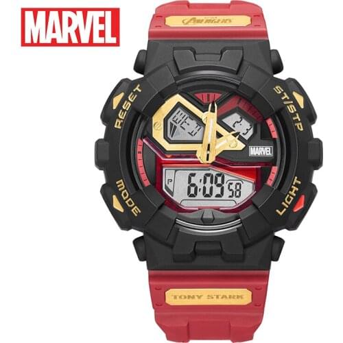 Disney Official Marvel The Avenger Mens Sport Dual Display Quartz Wristwatch 100M Waterproof Boys Time Clock Calendar 3D Stereo