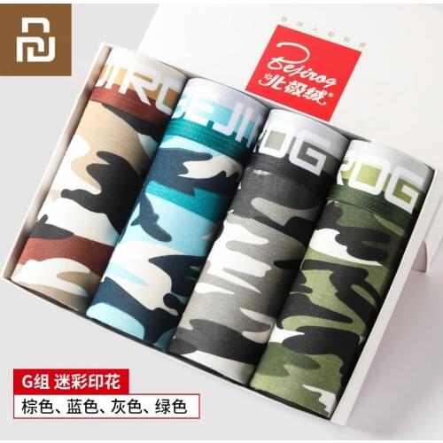 Xiaomi 4Pcs/lot Cotton Underwear Men Plaid printing Boxe Homme Brand Mens Underpants Breathable U Convex Pouch Men Plus Size