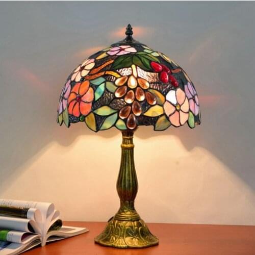 Tiffany Table Lamp 30cm Grape Lampshape E27 Bedroom Bedside Lamp Creative Fashion Alloy Base Table Lamps MJ1113