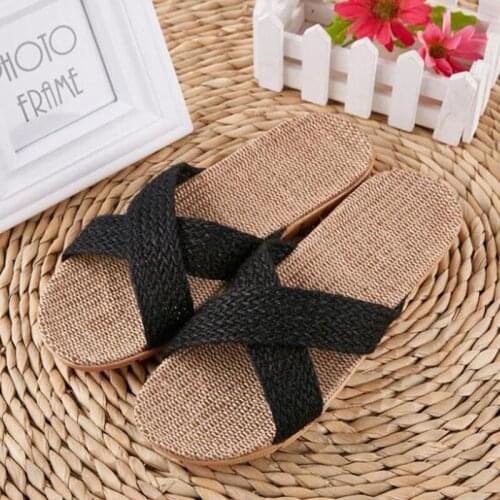New Arrival Mens Home Handy Linen Slippers Travel Couples Breathe Freely Criss-cross Flax Hotel Slides Boys EVA Flip Flops