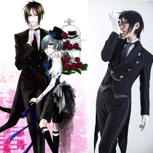 New Black Butler Sebastian Cosplay Costume Black Uniform Outfit+Badge Halloween Party Costumes for Women/Men Anime Costumes