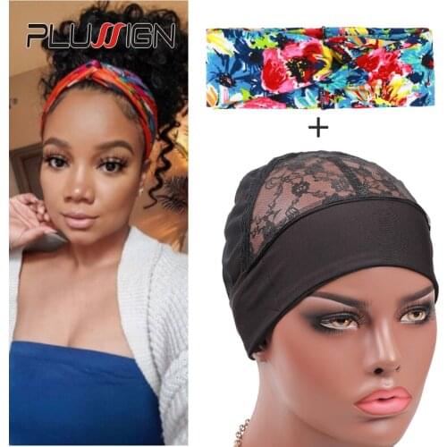 Plussign Headband Wig Caps For Wig Making Mesh Dome Caps With Adjustable Velcro With 1 Free Elastic Hair Bands Turban For Women
