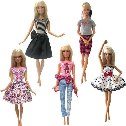 NK 5 Pcs/Set Doll Dress Handmade Clothes Fashion Outfit Short Dress Party Dress For Barbie Doll Accessories DIY Baby Toys