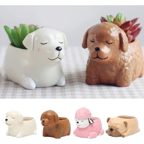Resin Planter For Succulents Dog Mini Flowerpot Balcony Desk Mini Flower Pot Bonsai Flower Planter Ornament Decoration