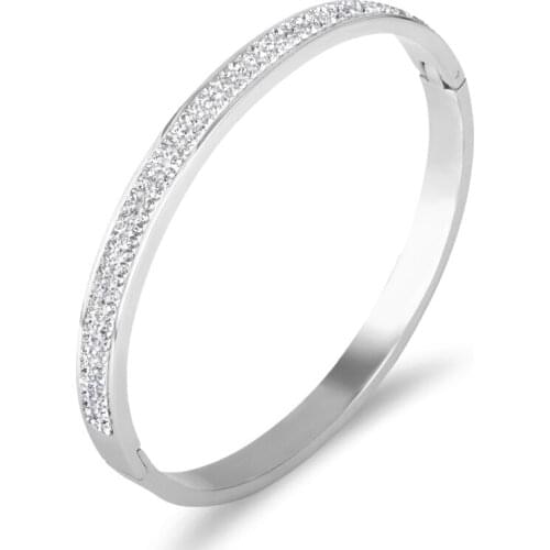 Full Crystals Row Bracelets & Bangles For Women Stainless Steel Bangle Wedding Party Jewelry Charm Cuff Bangles Silver Bijoux