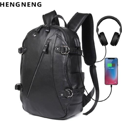 Business Leather Backpack Mens Usb Anti-Theft Computer Bag Increased Capacity 15.6 Inch Laptop Bagpack Women Elegant Waterproof