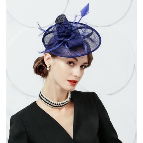 Cap For Women Elegant Aristocratic Lady Sinamay Hats Classic Party Church Wedding Dress Feather Pillbox Hat Fedora