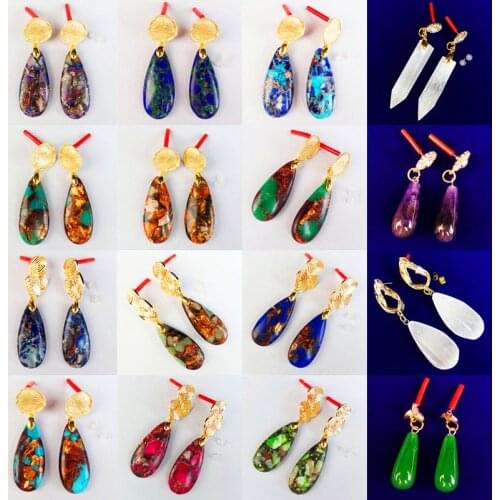 Mixed Amethysts&Sea Sediment Jaspers&Gold Copper Bornite /Energy Selenite / Pendant Earrings Choose Like Stone Shape