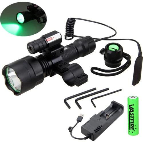 Hunting Rifle Airsoft Gun Light LED tactical flashlight+Laser Dot Sight Scope +Pressure Switch+ 20mm Rail Barrel Mount+18650