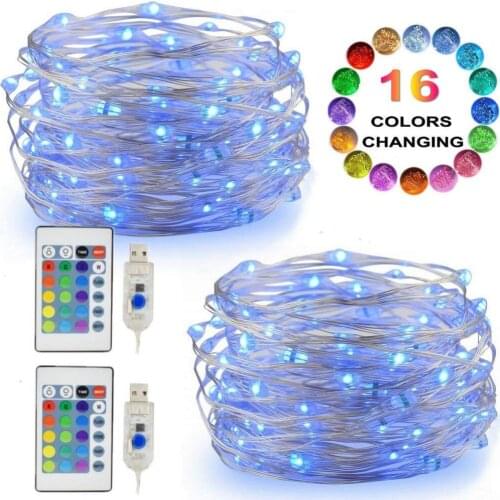 Remote Control Fairy Led String Lights 16 Colors USB 5m/10m Christmas Garland Outdoor Light for Wedding Xmas Party Decoration