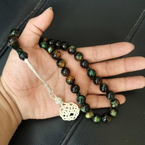 Tasbih Turkish 1000 sterling silver Tassel Green resin Rosary bead Eid gift islamic Accessories Misbaha arabic fashion product
