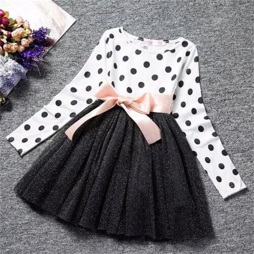 Spring & Autumn Baby Dresses for Girls Full Sleeve Knee-Length Mesh O-neck Cute Regular Dot Ball Gown Age 2-8 years Kids Clothes