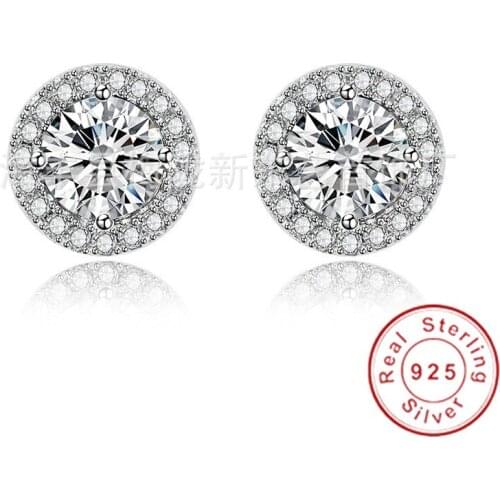 Trendy 100% 925 Sterling Silver Stud Earring Diamond Cz Engagement Wedding Earrings for women Bridal Sparkling Party Jewelry