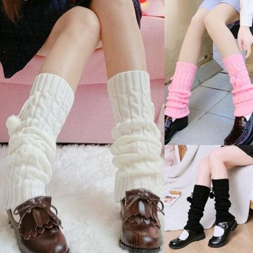 Women Girls Winter Cable Knit Long Leg Warmers with Cute Bowknot Student Twist Braided Crochet Boot Cuffs Thigh High Socks