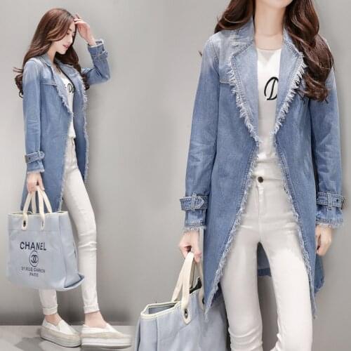 Casual Denim Trench Coat 2020 Womens Spring Autumn Korean Denim Outwear Lapel Single-breasted Belt With Trench Coat Women E40