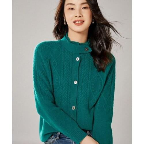 Zocept 2021 New Knitted Cable Sweater Cardigan Winter Women 100% Merino Wool Thicken Button Cardigan Jacket Female Long Sleeve