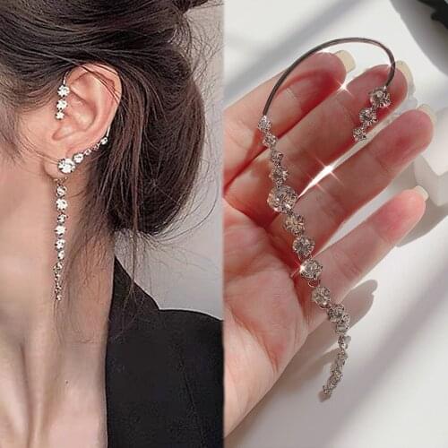 1PC New Korean Rhinestone Earrings 2021 Shiny Crystal Arc Ear Hanging Drop Earrings for Women Minimalist Tassel Female Jewelry
